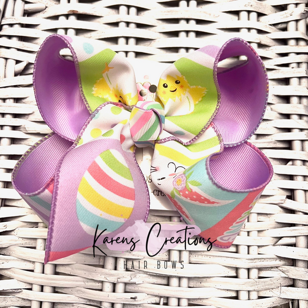 Easter Bunny Chick Block Print Hair Bow