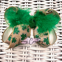 St. Patrick's Day Canvas Dashed Glitter Shamrocks Hair Bow
