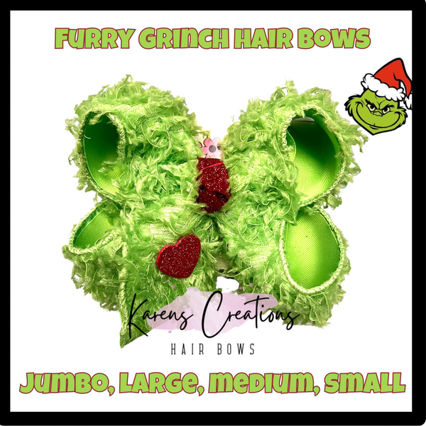 Christmas Grinch Furry Mean One Hair Bow