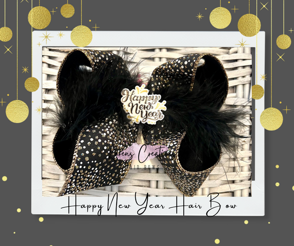 Happy New Year Glitter Dots Hair Bow