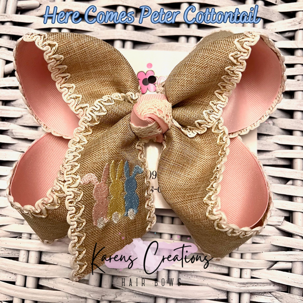 Easter Peter Cottontail Trio Embroidered Hair Bow
