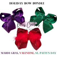 Mardi Gras/Valentines/St. Patty's Day Glitter Ribbon Bow Bundle