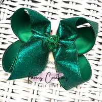 Emerald Sparkle Glitter Ribbon Jumbo or Large Layered Hair Bow