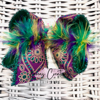 Mardi Gras Ornate Glitter Tinsel Edge Hair Bow