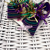 Mardi Gras Velvet Glitter Stripes Hair Bow