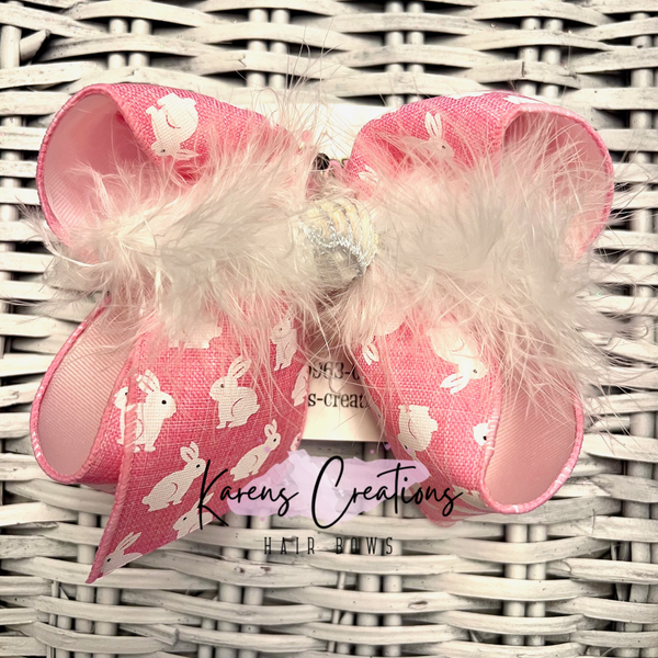 Easter Pink Small Bunnies Print Hair Bow