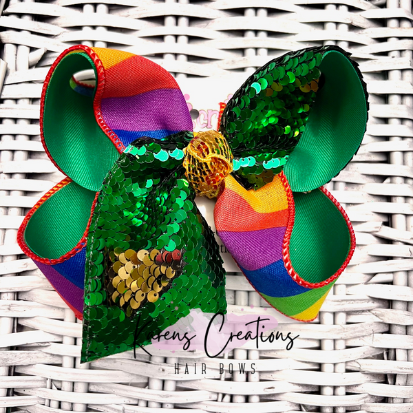 St. Patrick's Day Rainbow Flip Reversible Sequin Tail Hair Bow