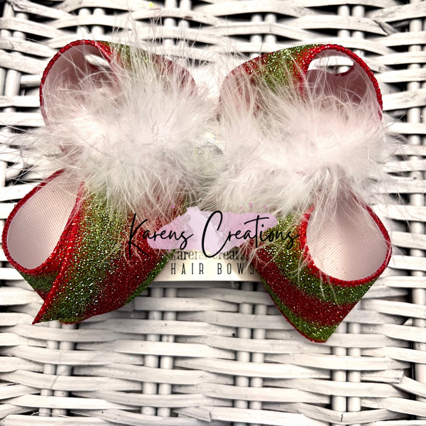 Christmas Red Lime Glitter Hair Bow