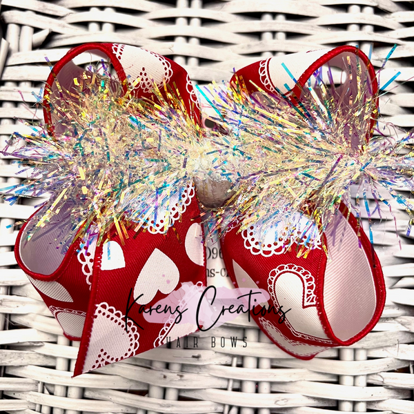 Valentine's Day Scallop Hearts Hair Bow