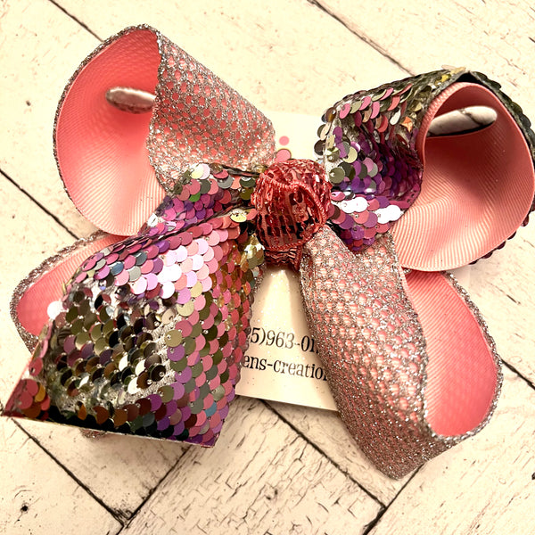 Pastel/Silver Flip Reversible Sequin Tail Layered Hair Bow