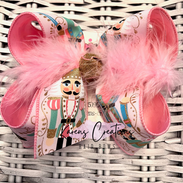 Pink Glitter Nutcracker Toy Soldier Hair Bow