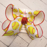 Yellow Softball Print Jumbo or Large Layered Hair Bow