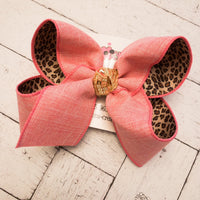 Pink Canvas/Leopard Print Jumbo or Large Layered Hair Bow