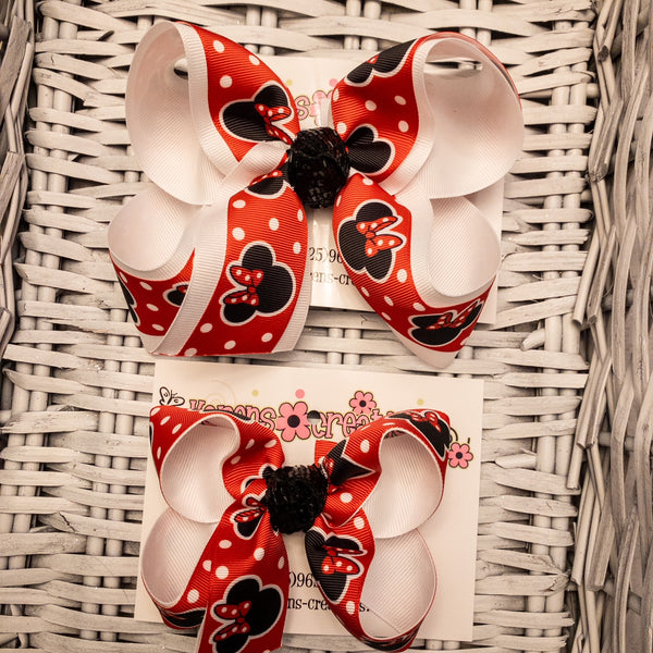 Red Mouse Ears Print Large Medium or Small Layered Hair Bow