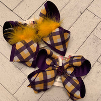 LSU Themed Purple/Yellow Gold Gingham Jumbo Large Medium or Small Layered Hair Bow
