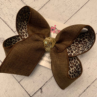 Brown w/Leopard Print Underlay Large Layered Hair Bow