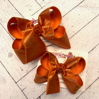 Orange Metallic Shimmer Dupioni Silk Jumbo or Large Layered Hair Bow