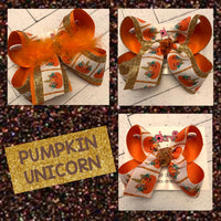 Pumpkin Unicorn Fall Print Jumbo Large Medium or Small Layered Hair Bow