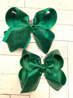 Emerald Green Metallic Shimmer Dupioni Silk Jumbo Large Medium or Small Layered Hair Bows