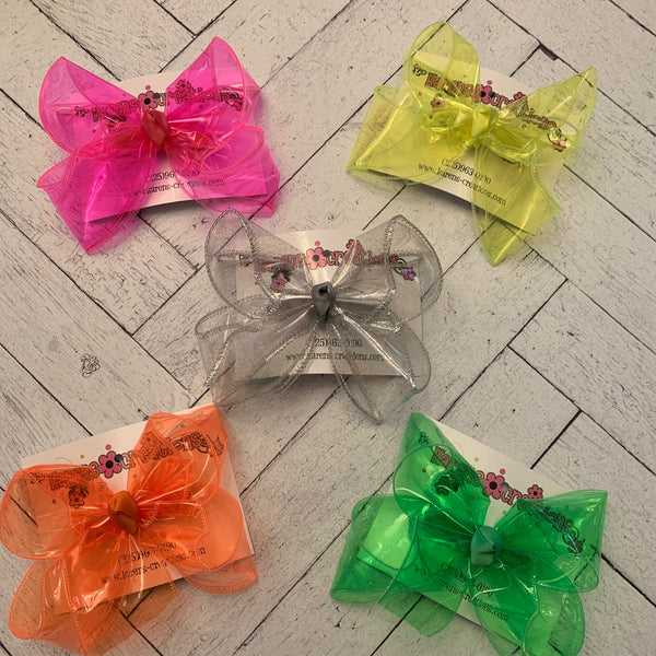 Neon Jelly Waterproof Ribbon Large Medium or Small Single Layer Hair Bow
