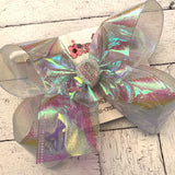 Large Clear Iridescent Cellophane Ribbon Single Layer Hair Bow