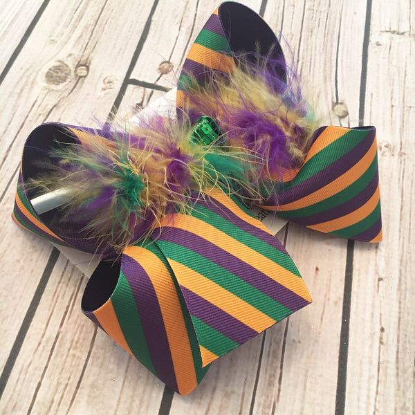 Mardi Gras Stripes Jumbo, Large or Medium Layered Hair Bow