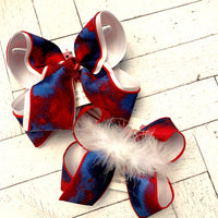 Red/Blue Watercolor Print Jumbo or Large Layered Hair Bow