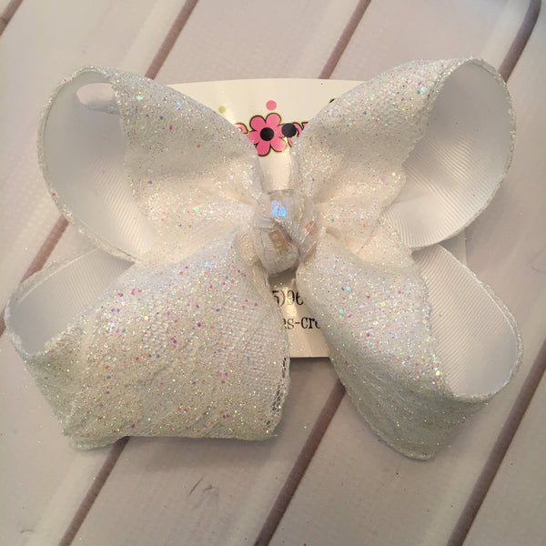 White Glitter Lace Jumbo or Large Layered Hair Bow