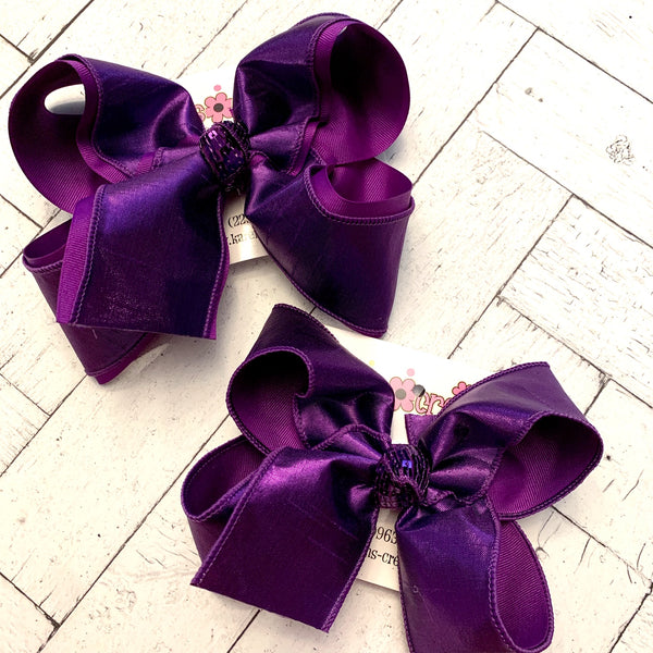 Purple Metallic Shimmer Dupioni Silk Jumbo or Large Layered Hair Bows