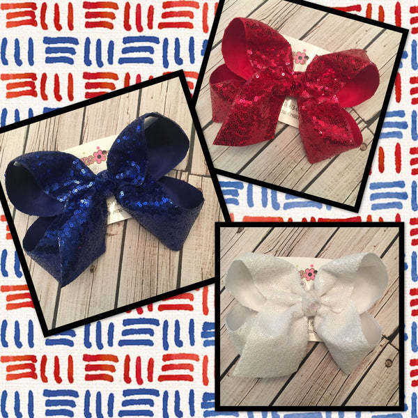 Red White or Blue Sequin Jumbo or Large Hair Bow