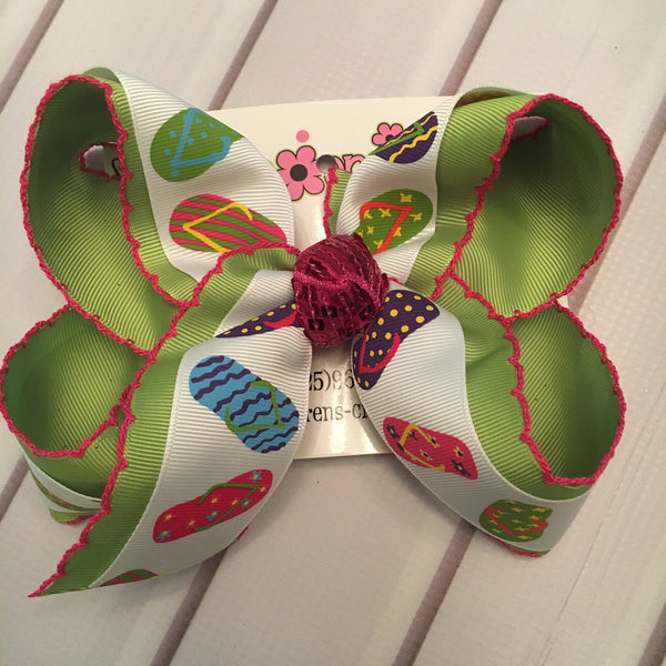 Moonstitch Summer Flip Flop Print Jumbo or Large Layered Hair Bow