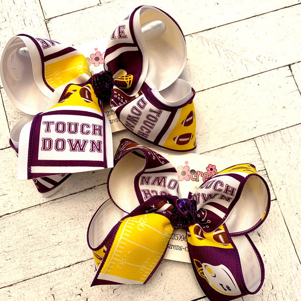 LSU Themed Game Day Print Jumbo or Large Layered Hair Bow