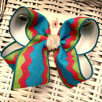 Ric Rac on Lime/Turquoise Canvas Jumbo or Large Layered Hair Bow