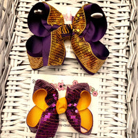 Purple or Gold Sequins Large or Medium Layered Hair Bow