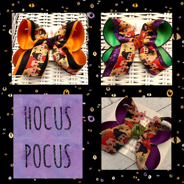 Hocus Pocus Halloween Print Jumbo Large Medium or Small Layered Hair Bow