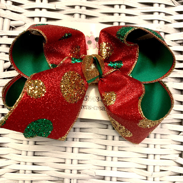 Christmas Giant Glitter Dots Jumbo or Large Layered Hair Bow