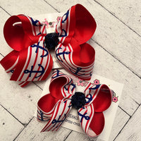 Navy Anchors on Red Stripes Large Medium or Small Layered Hair Bow