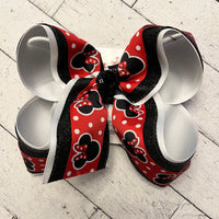 Red Mouse Ears Print Jumbo Large Medium or Small Hair Bow