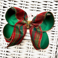 Red/Green/Gold Christmas Plaid Jumbo or Large Layered Hair Bow