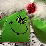 Christmas Embroidered Grinch Face Hair Bow