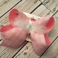 Pink and White Gingham Jumbo or Large Layered Hair Bow
