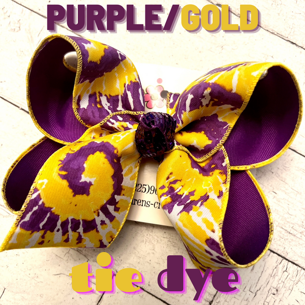 LSU Themed Tie Dye Print Jumbo or Large Layered Hair Bow
