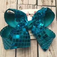 Turquoise Mirror Squares Jumbo or Large Layered Hair Bow